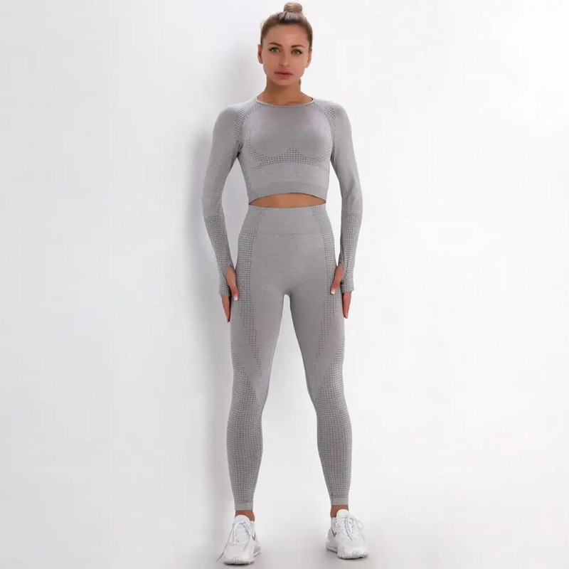 2db/szett Vital női sportruha jóga készlet edzőtermi edzés ruhák hosszú ujjú fitnesz felső + magas derekú energia varrat nélküli leggings