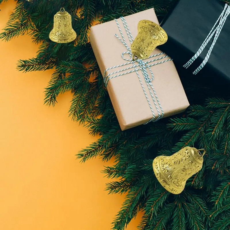 6/8/10 cm zelta izsmalcināts Ziemassvētku zvans ar iekarināmu caurumu unikālas tekstūras plastmasas zvana kulons Ziemassvētku dekorēšanai