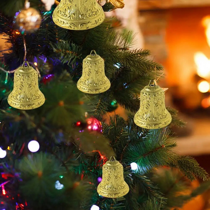 6/8/10 cm zelta izsmalcināts Ziemassvētku zvans ar iekarināmu caurumu unikālas tekstūras plastmasas zvana kulons Ziemassvētku dekorēšanai