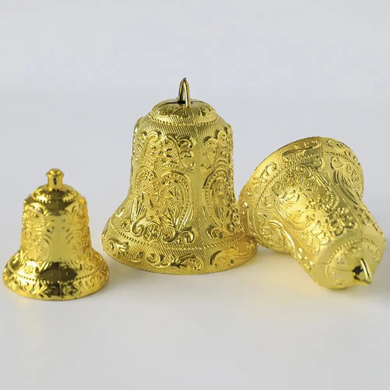 6/8/10 cm zelta izsmalcināts Ziemassvētku zvans ar iekarināmu caurumu unikālas tekstūras plastmasas zvana kulons Ziemassvētku dekorēšanai