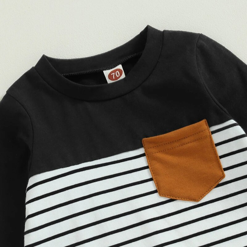 Jaundzimušais Pavasaris Rudens Romperi Apģērbi Zēniem Meitenēm Svītraina Apdruka Kabatas Patchwork Garās Piedurknes O-veida kakla Kombinezoni Garās Bikses