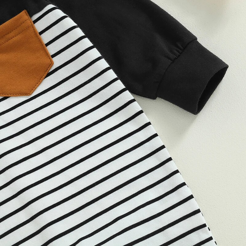 Jaundzimušais Pavasaris Rudens Romperi Apģērbi Zēniem Meitenēm Svītraina Apdruka Kabatas Patchwork Garās Piedurknes O-veida kakla Kombinezoni Garās Bikses