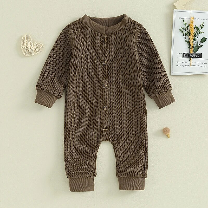 Toddler cute meitenes zēniem adīt rombiņas zīdaiņu ikdienas pogas ar apaļu kaklu ar garām piedurknēm Bodijs jaundzimušo bērnu kombinezoni ziemai