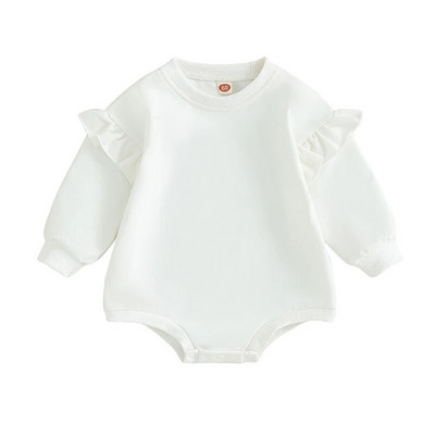 Prekrasne jesenske štrample za novorođenčad, djevojčice, jednobojne majice s volanima, dugih rukava, s O-izrezom, kombinezoni za igru, kombinezoni