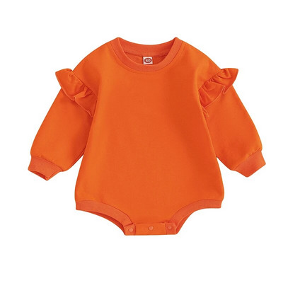 Prekrasne jesenske štrample za novorođenčad, djevojčice, jednobojne majice s volanima, dugih rukava, s O-izrezom, kombinezoni za igru, kombinezoni