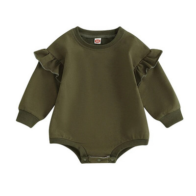 Prekrasne jesenske štrample za novorođenčad, djevojčice, jednobojne majice s volanima, dugih rukava, s O-izrezom, kombinezoni za igru, kombinezoni