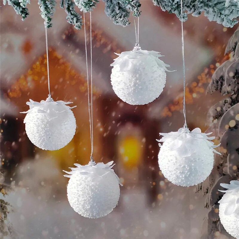 3gab 8cm balta Ziemassvētku bumba Ziemassvētku eglītes piekarināms kulons ar putuplasta sniega bumbiņu Ziemassvētku rotājums mājām Natal Jaunais gads 2023