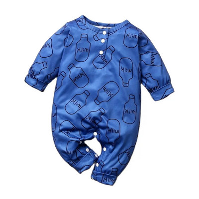0-2 godine Plavi kombinezon s gumbima za dječake Prekrasne bočice za mlijeko s dugim rukavima iz crtića Odjeća za male dječake proljeće jesen