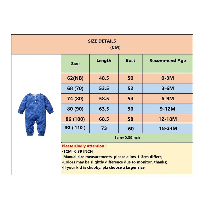 0-2 godine Plavi kombinezon s gumbima za dječake Prekrasne bočice za mlijeko s dugim rukavima iz crtića Odjeća za male dječake proljeće jesen
