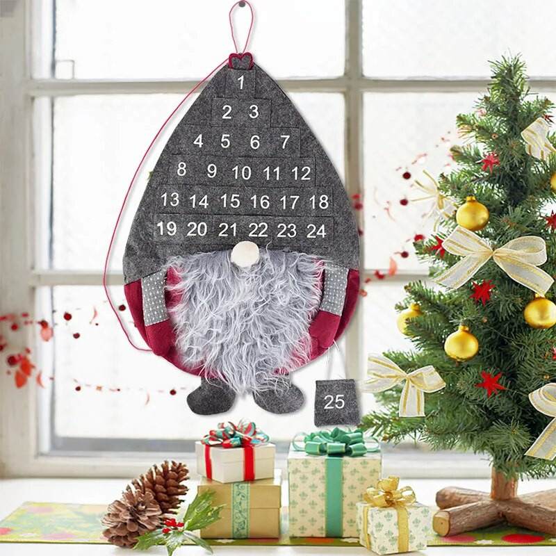 Ziemassvētku vecīša lelle bez sejas kalendārs Adventes laika atskaites rotājumi Priecīgus Ziemassvētkus Mājas durvīm piekarināms pie sienas Jaunais gads Noela ballītes dāvanas