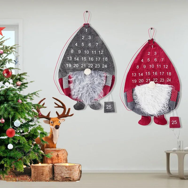 Ziemassvētku vecīša lelle bez sejas kalendārs Adventes laika atskaites rotājumi Priecīgus Ziemassvētkus Mājas durvīm piekarināms pie sienas Jaunais gads Noela ballītes dāvanas