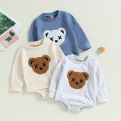 Jauki jaundzimušie Zēni Meitenes Rotaļbikses Apģērbs Lācis Izšuvums Garām piedurknēm Džemperi Kombinezoni Spēļu tērpi Toddler Mīkstas Apģērbs