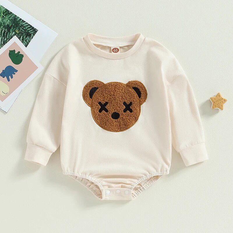 Jauki jaundzimušie Zēni Meitenes Rotaļbikses Apģērbs Lācis Izšuvums Garām piedurknēm Džemperi Kombinezoni Spēļu tērpi Toddler Mīkstas Apģērbs