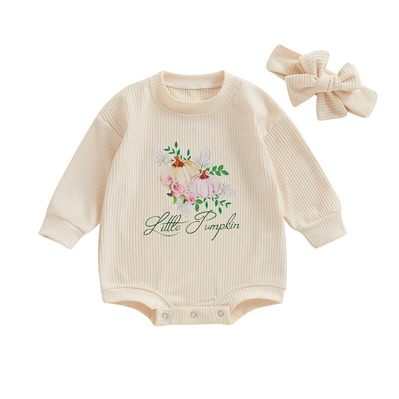 Gražūs naujagimiai mergaičių rudens šliaužtinukai Drabužiai briaunoti moliūgai su gėlių raštu ilgomis rankovėmis laisvi kombinezonai žaidimo kostiumai galvos juosta