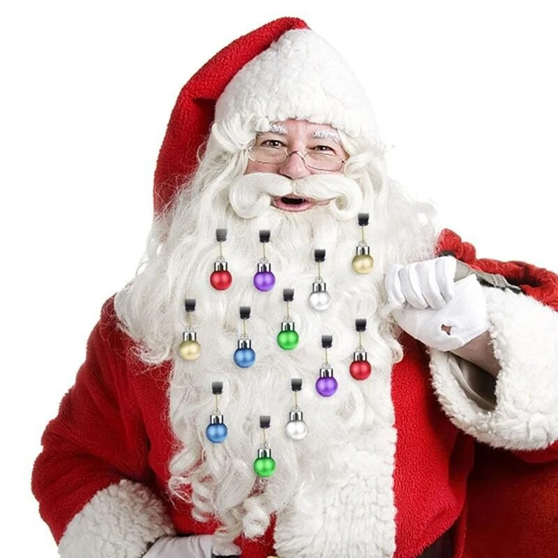 12 gab. Ziemassvētku bārdas rotājuma miksēšanas bumba Ziemassvētku vecīša bārdas sprādzes spuldzes zvaniņi, rotājumi ballītei ar Ziemassvētku matadatas