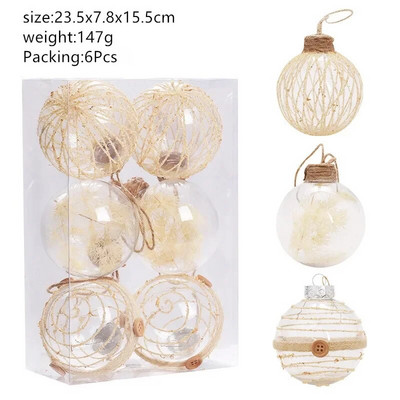 6Gb krāsota Ziemassvētku bumba Ziemassvētku eglītes kulons, piekarināms rotājums Jaungada iekštelpu mājas mirdzošs ornaments Jaungada dāvana