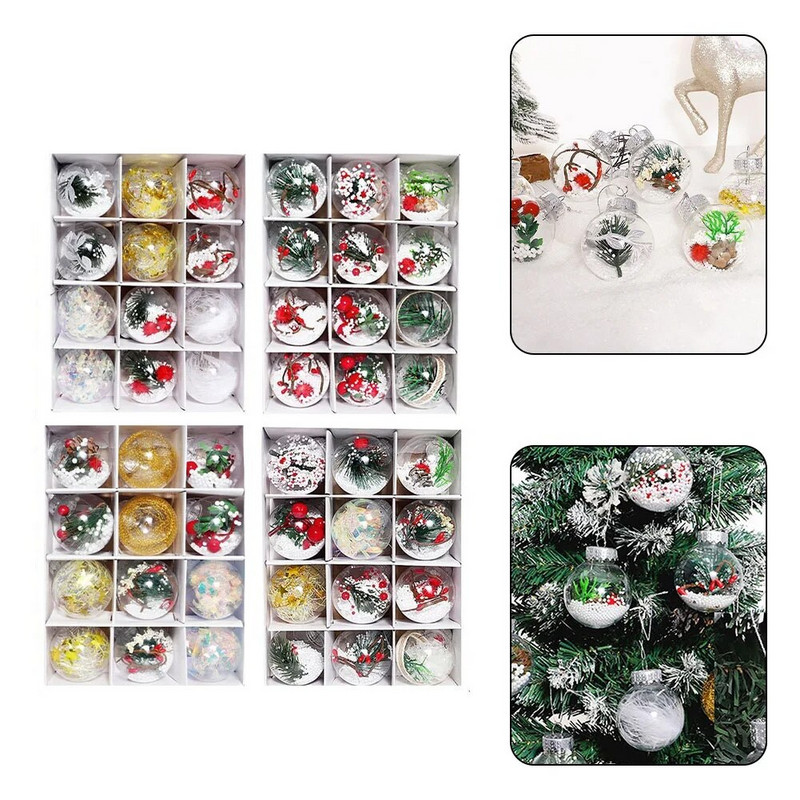 12 tk 6 cm läbipaistvad lume jõulupallid ripatsid jõulupuu kaunistamiseks läbipaistvad ehted rippuvad ehted Xmas Navidad