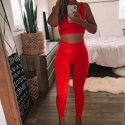 Ženski set za jogu Bešavno odijelo za fitness za jogu Leopard print Odjeća za vježbanje Sportski set Ženski sportski grudnjak Visoki struk Tajice za teretanu Wea