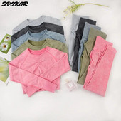 SVOKOR Wash Sportski set za žene 2PC bešavna odijela za jogu Fitness majica dugih rukava s dizanjem guze za vježbanje Aktivna odjeća