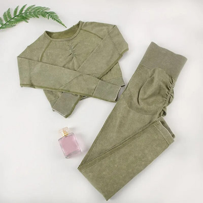 SVOKOR Wash Sportski set za žene 2PC bešavna odijela za jogu Fitness majica dugih rukava s dizanjem guze za vježbanje Aktivna odjeća