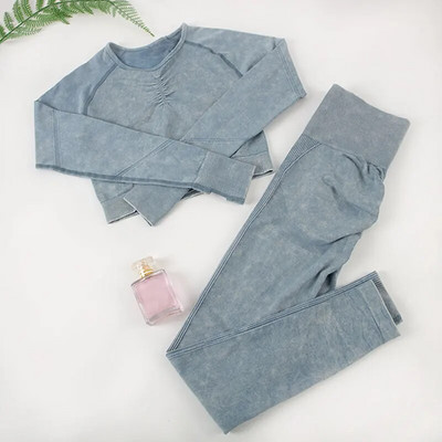 SVOKOR Wash Sportski set za žene 2PC bešavna odijela za jogu Fitness majica dugih rukava s dizanjem guze za vježbanje Aktivna odjeća