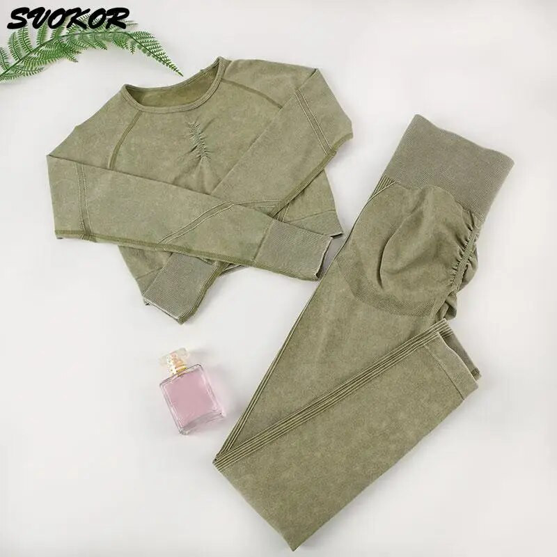 SVOKOR Wash Sportski set za žene 2PC bešavna odijela za jogu Fitness majica dugih rukava s dizanjem guze za vježbanje Aktivna odjeća