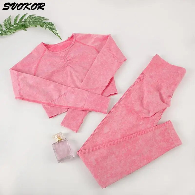 SVOKOR Wash Sportski set za žene 2PC bešavna odijela za jogu Fitness majica dugih rukava s dizanjem guze za vježbanje Aktivna odjeća