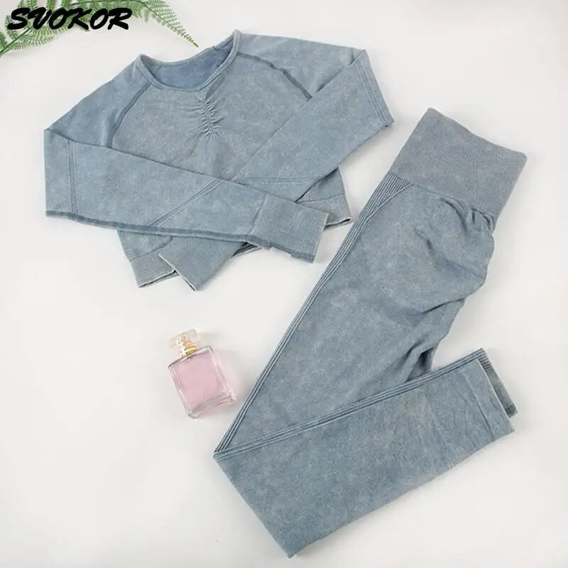 SVOKOR Wash Sportski set za žene 2PC bešavna odijela za jogu Fitness majica dugih rukava s dizanjem guze za vježbanje Aktivna odjeća