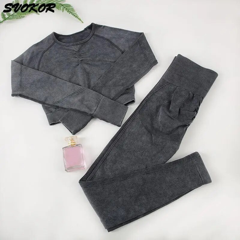 SVOKOR Wash Sportski set za žene 2PC bešavna odijela za jogu Fitness majica dugih rukava s dizanjem guze za vježbanje Aktivna odjeća