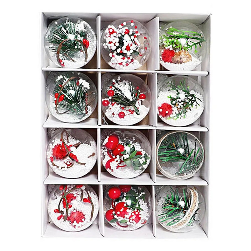 12 ks vianočných priehľadných guličiek, priehľadných plniteľných guličiek, 8 cm, závesná ozdoba na vianočný stromček, svadobná oslava, spoločenská udalosť, domáca dekorácia