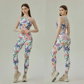 Xlwsbcr Női 2db jóga szett sportmelltartó + jóga nadrág női Print elasztikus edzőtermi jóga öltönyök Sport női aktív ruházat edzés ruha szett