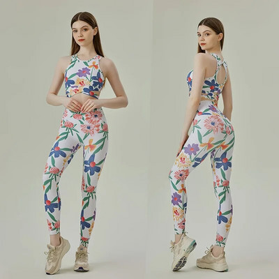 Xlwsbcr Női 2db jóga szett sportmelltartó + jóga nadrág női Print elasztikus edzőtermi jóga öltönyök Sport női aktív ruházat edzés ruha szett