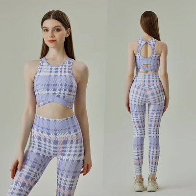 Xlwsbcr Női 2db jóga szett sportmelltartó + jóga nadrág női Print elasztikus edzőtermi jóga öltönyök Sport női aktív ruházat edzés ruha szett