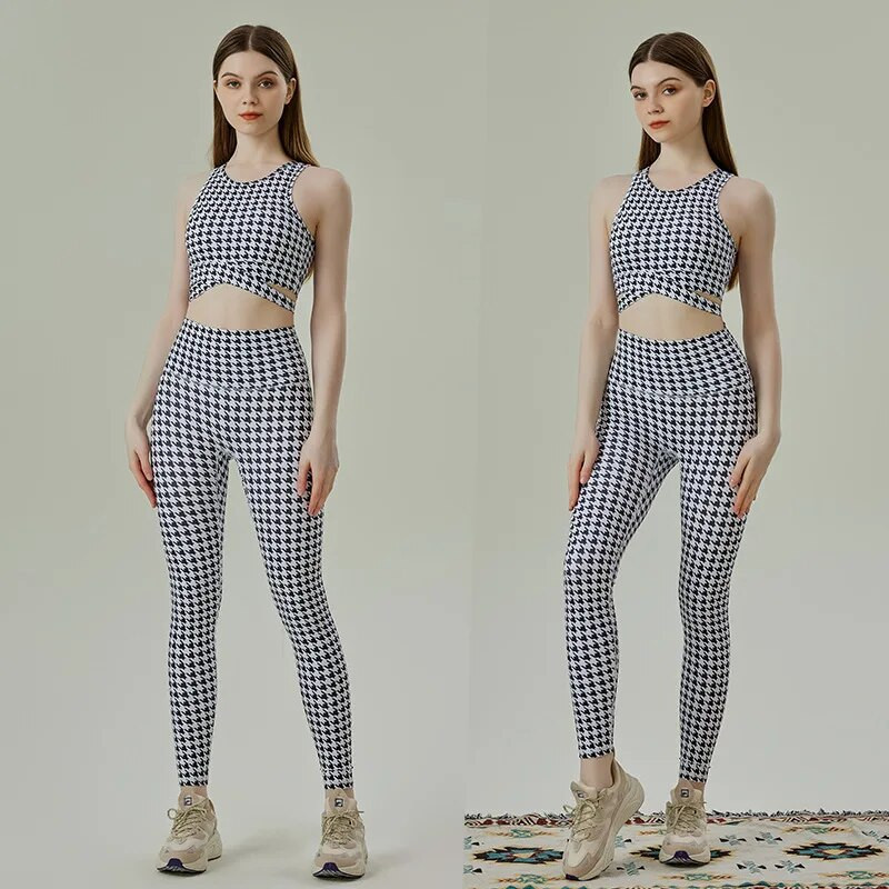 Xlwsbcr Női 2db jóga szett sportmelltartó + jóga nadrág női Print elasztikus edzőtermi jóga öltönyök Sport női aktív ruházat edzés ruha szett