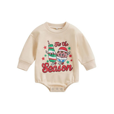FOCUSNORM 0-18M Božićne kombinezone za djevojčice i dječake 4 stila, božićna pisma/crtići s printom jesenskih kombinezona dugih rukava