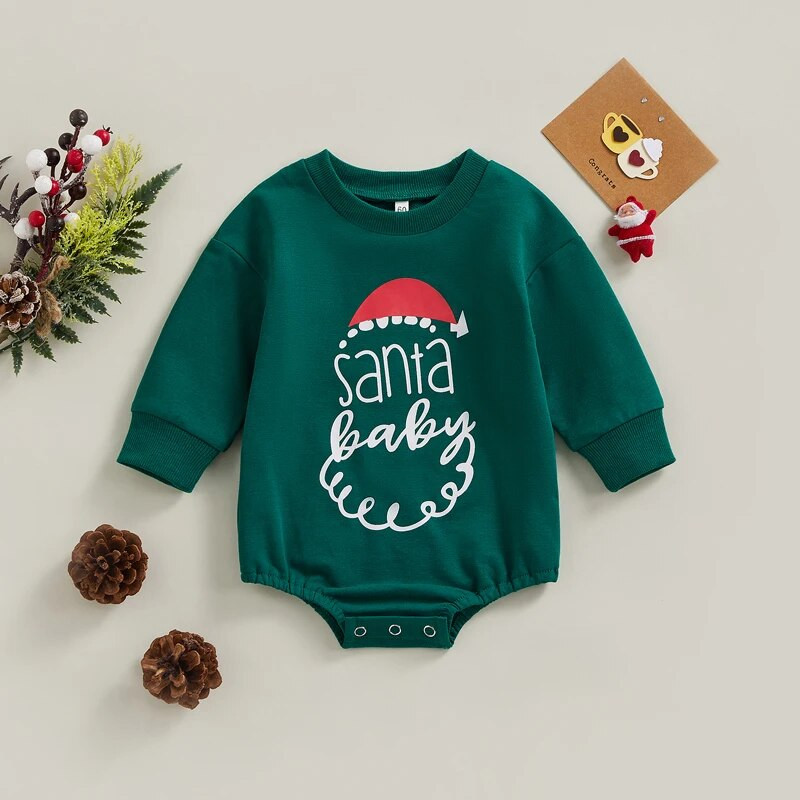 FOCUSNORM 0-18M Božićne kombinezone za djevojčice i dječake 4 stila, božićna pisma/crtići s printom jesenskih kombinezona dugih rukava