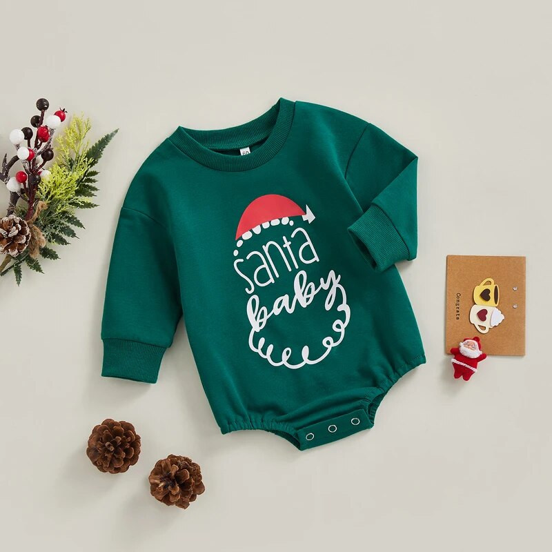 FOCUSNORM 0-18M Božićne kombinezone za djevojčice i dječake 4 stila, božićna pisma/crtići s printom jesenskih kombinezona dugih rukava