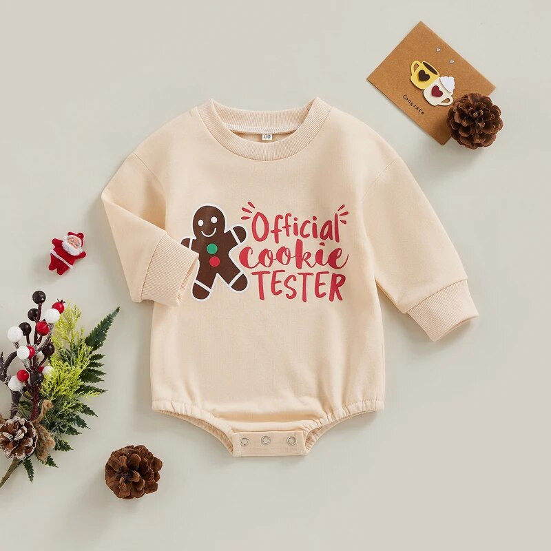 FOCUSNORM 0-18M Božićne kombinezone za djevojčice i dječake 4 stila, božićna pisma/crtići s printom jesenskih kombinezona dugih rukava