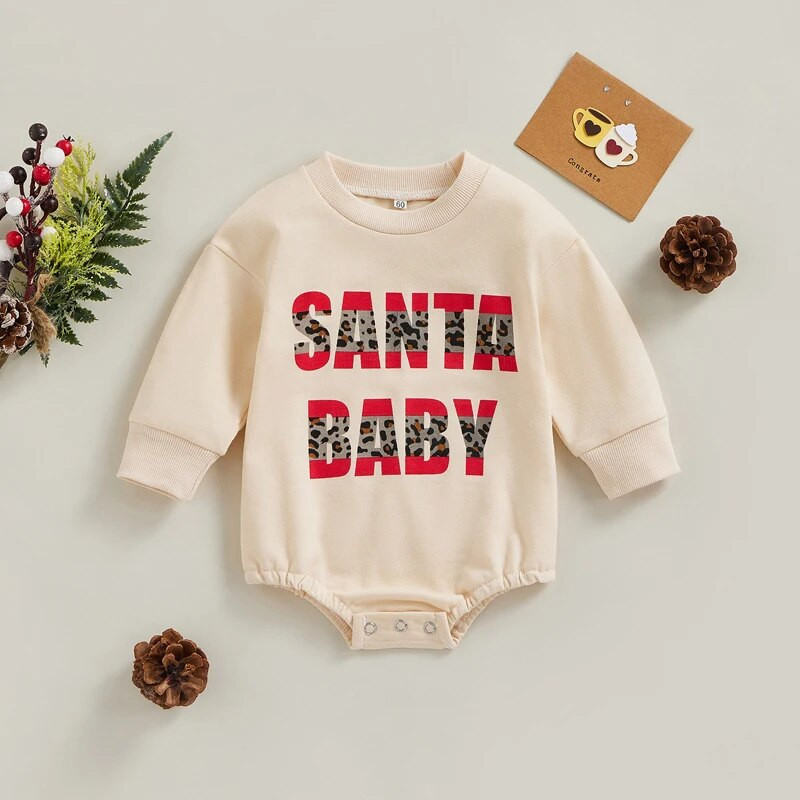 FOCUSNORM 0-18M Božićne kombinezone za djevojčice i dječake 4 stila, božićna pisma/crtići s printom jesenskih kombinezona dugih rukava
