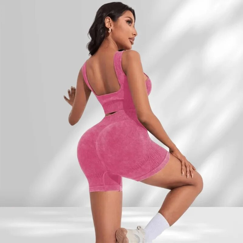 Zökkenőmentes jógakészlet tornaruhák rövidnadrággal Crop Top sportmelltartó Női rövidnadrág 2 részes készlet Futóedzés felszerelés Fitnesz ruházat