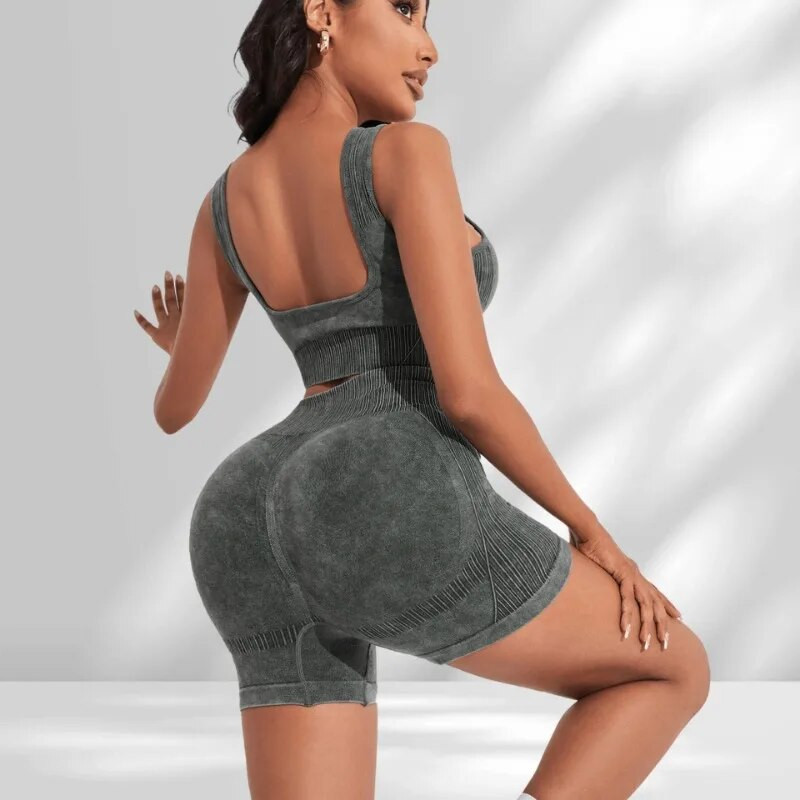 Zökkenőmentes jógakészlet tornaruhák rövidnadrággal Crop Top sportmelltartó Női rövidnadrág 2 részes készlet Futóedzés felszerelés Fitnesz ruházat