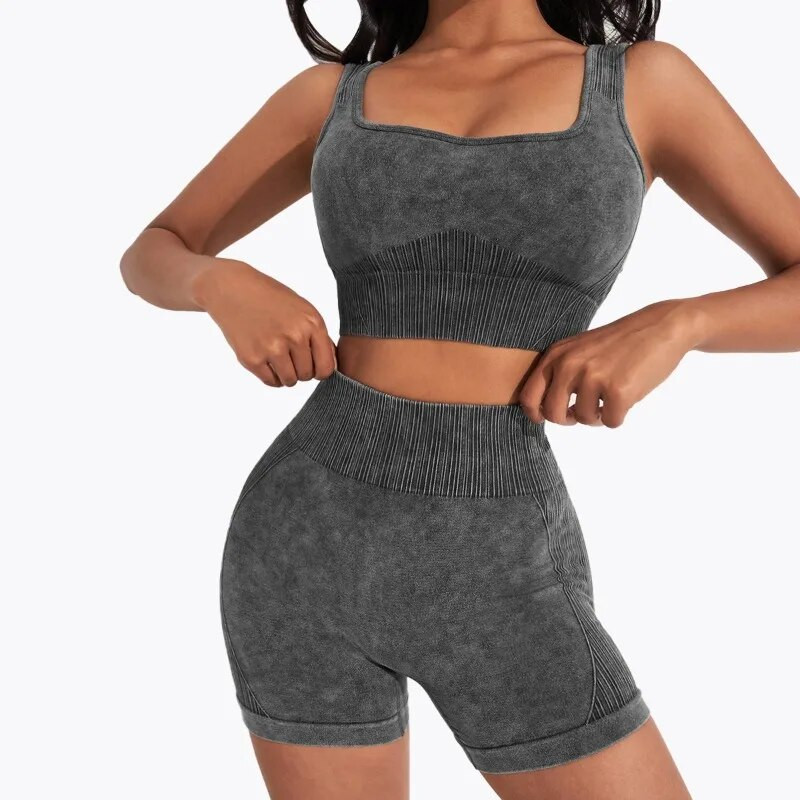Zökkenőmentes jógakészlet tornaruhák rövidnadrággal Crop Top sportmelltartó Női rövidnadrág 2 részes készlet Futóedzés felszerelés Fitnesz ruházat