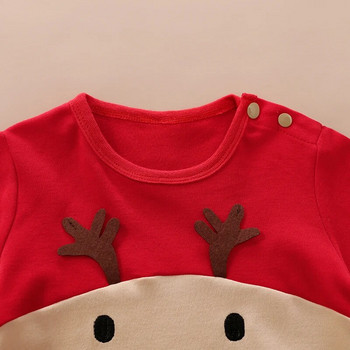 Коледно бебешко облекло Пролетно и есенно анимационно боди с бродерия на лосове, 3D дизайн, памучно боди с дълъг ръкав за момчета и момичета