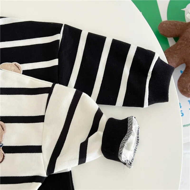 Jesenska odjeća za bebe Kombinezoni s korejskim prugama za djevojčice i dječake Slatki medo Hlače za novorođenče Bodi za dojenčad Široka odjeća za malu djecu