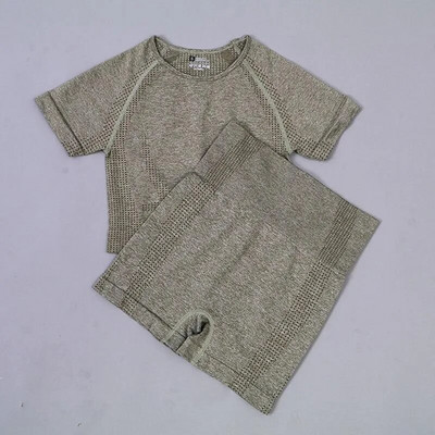 Bešavni set za jogu od 2 komada Sportsko odijelo Ženska odjeća za vježbanje Atletski set za teretanu Kratki top kratke rukave Kratke hlače za jogu Sportska odjeća za fitness