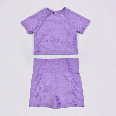 Bešavni set za jogu od 2 komada Sportsko odijelo Ženska odjeća za vježbanje Atletski set za teretanu Kratki top kratke rukave Kratke hlače za jogu Sportska odjeća za fitness