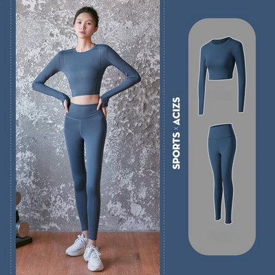 Ženski komplet za jogu od 2 dijela, jesensko-zimsko sportsko odijelo, majica dugih rukava s O izrezom, visokog struka, uske fitness hlače za podizanje stražnjice