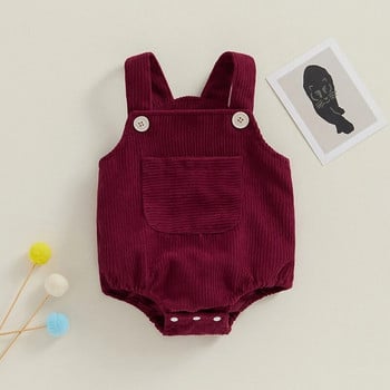 Toddler Baby Girls boys Corduroy Romper αμάνικο λουράκια τσέπης Ολόσωμη φόρμα νεογέννητα φορμάκια