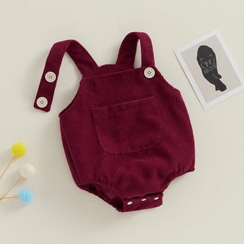 Toddler Baby Girls boys Corduroy Romper αμάνικο λουράκια τσέπης Ολόσωμη φόρμα νεογέννητα φορμάκια