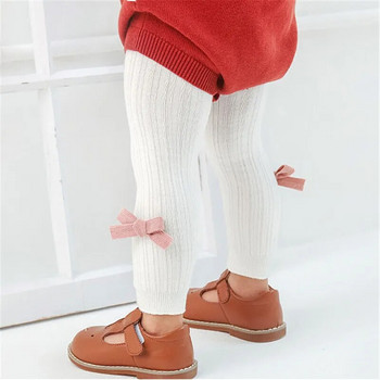Сладки детски клинове с панделка за момичета, памучни бебета, малки деца, новородени момчета, плътни чорапи, детски 0-5T, оребрени зимни чорапогащи